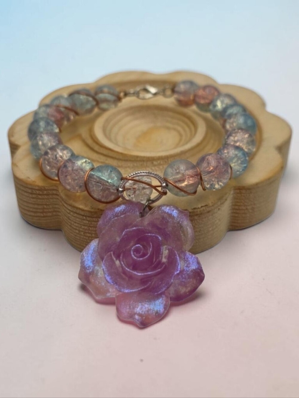Handmade wirewrapped Elegant Purple Rose Bracelet